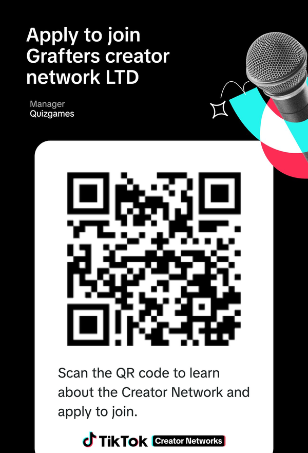 Scan to apply to Grafters Creator Network on TikTok